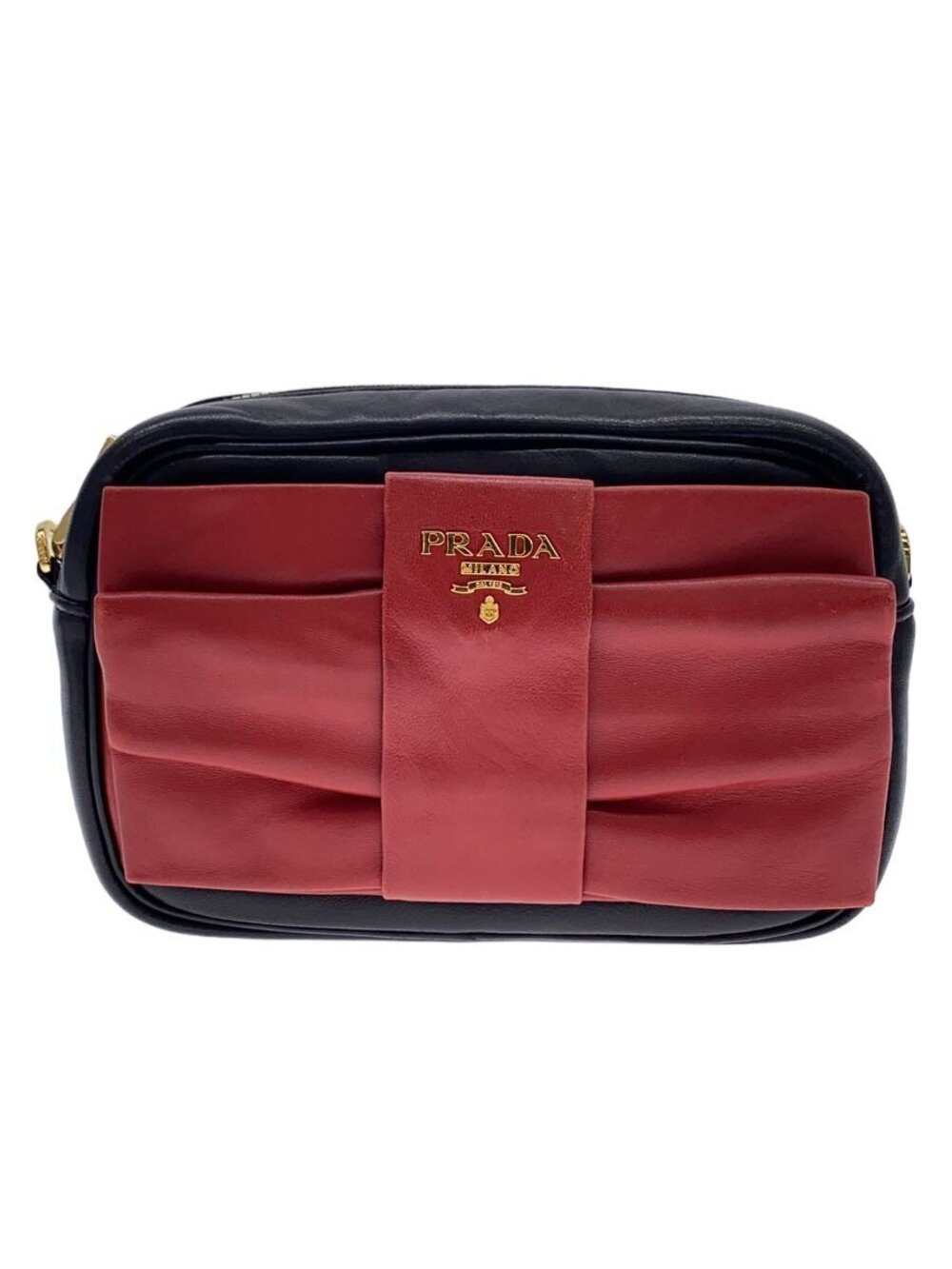 Prada Nappa Fiocco Bow Shoulder Bag black red leather